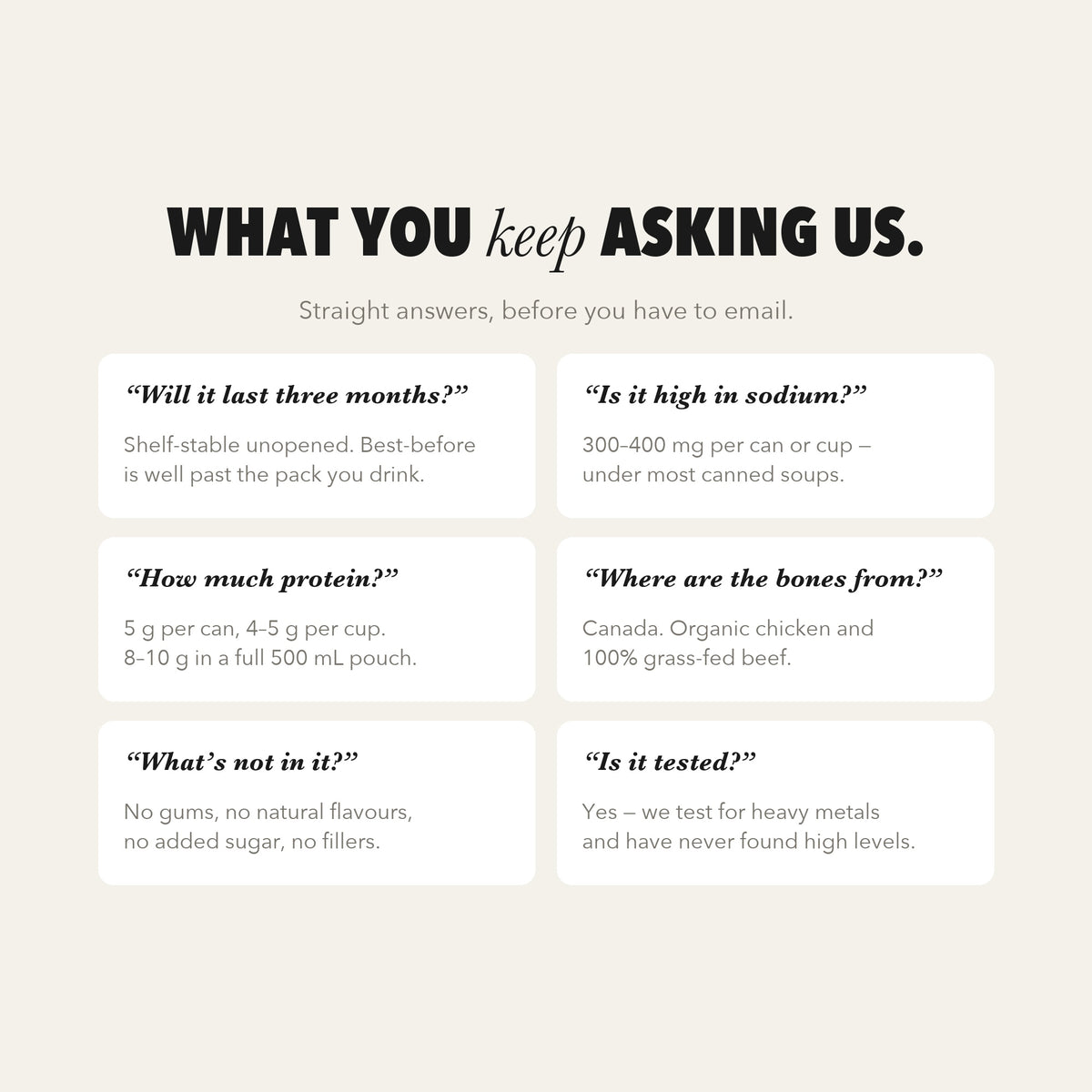 What you keep asking: shelf life, ingredients, and how Broya bone broth is made.