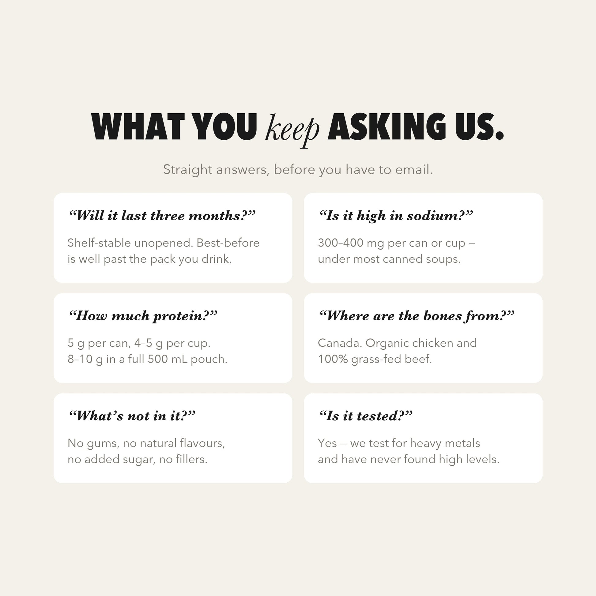 What you keep asking: shelf life, ingredients, and how Broya bone broth is made.