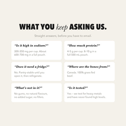 What you keep asking: sodium, protein, storage, sourcing, and testing.